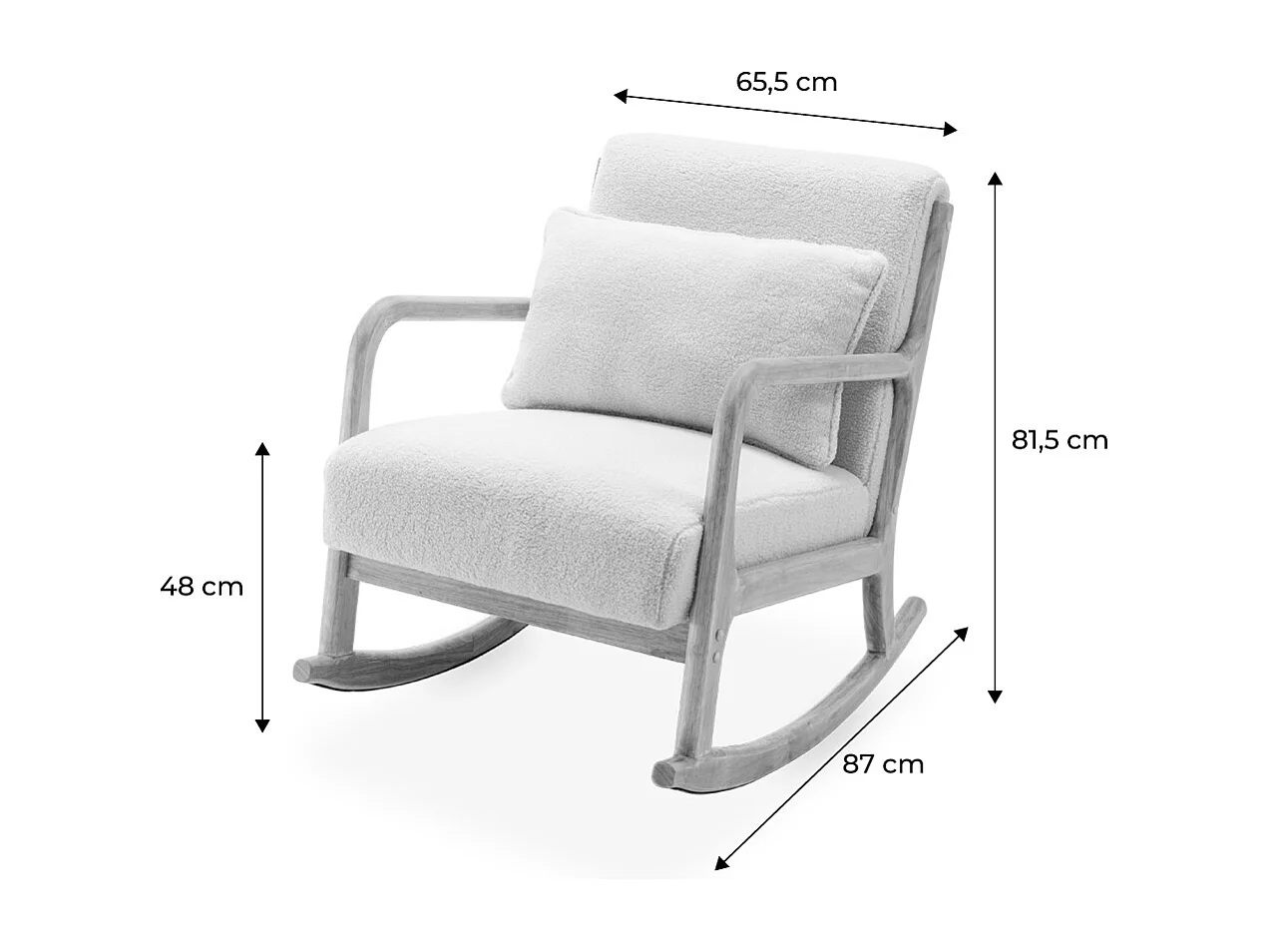 Silla mecedora estilo escandinavo con borreguito crema
