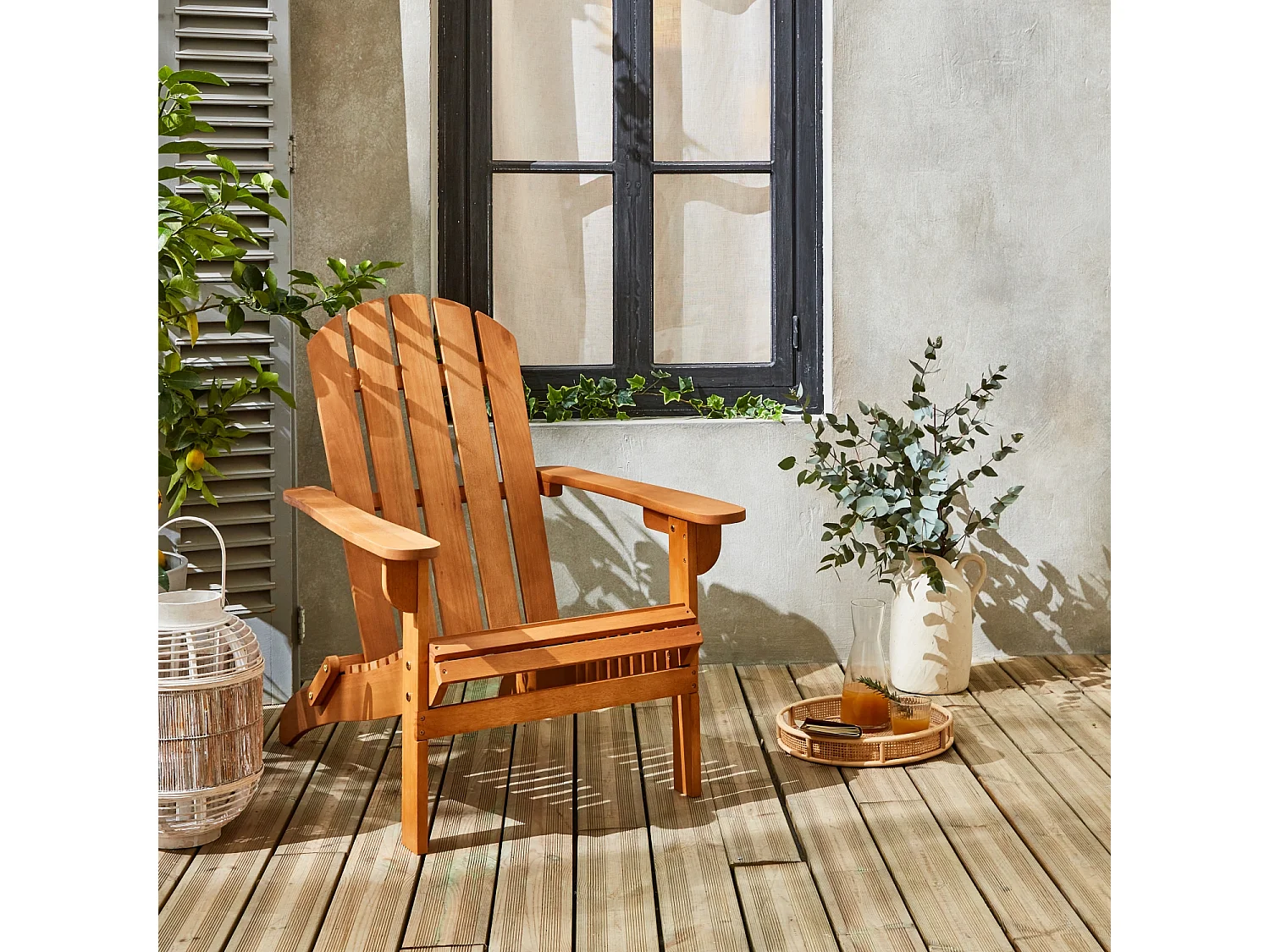 Fauteuil de jardin en bois - Adirondack Salamanca- Eucalyptus. chaise de terrasse retro. siège de plage