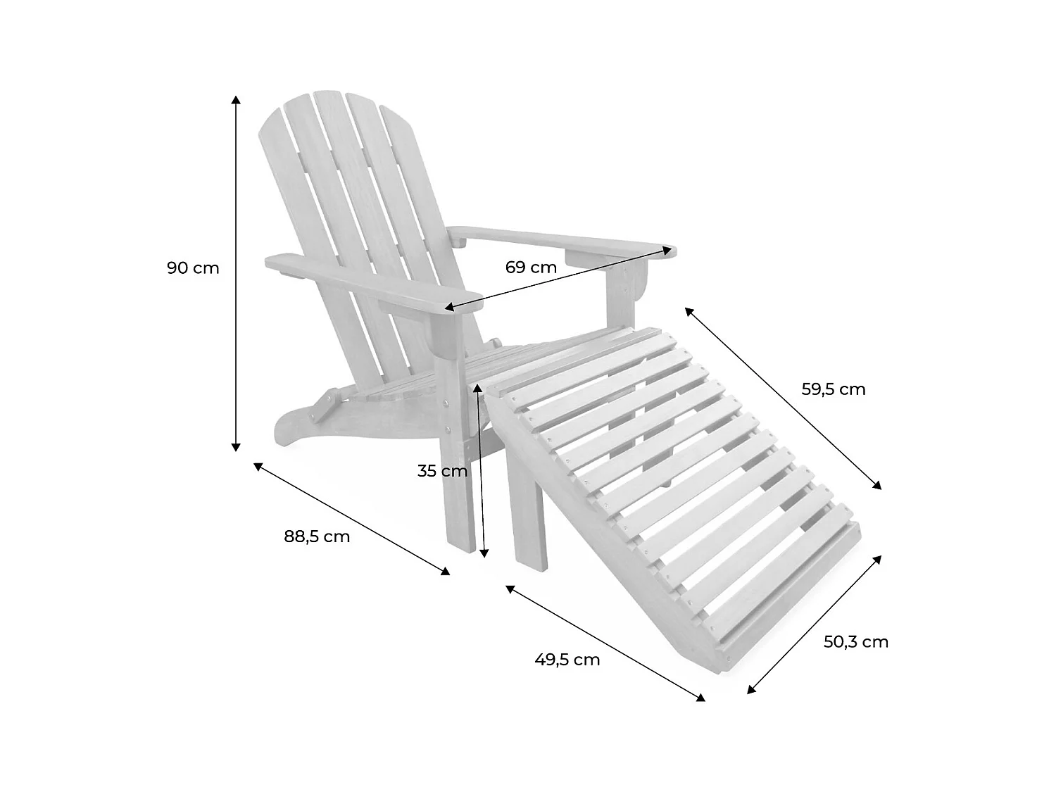 Sillón de jardín y mesa de centro con patas de madera madera