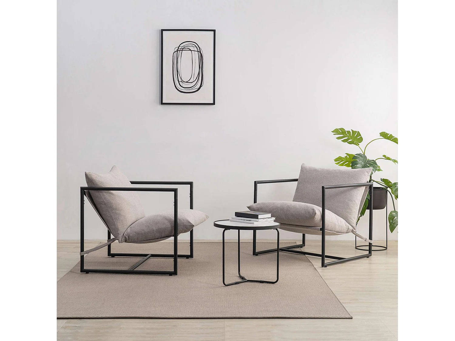 Fauteuil à structure en métal avec coussins - Beige - 78x69x78 cm - Aidan
