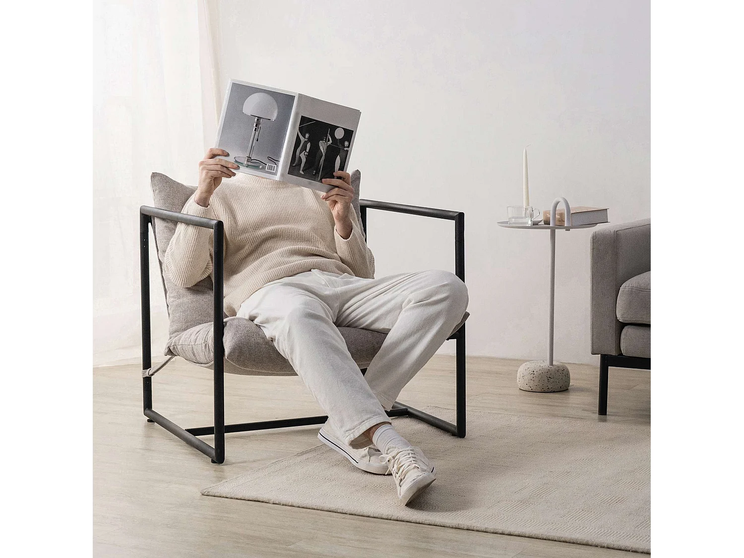 Fauteuil à structure en métal avec coussins - Beige - 78x69x78 cm - Aidan