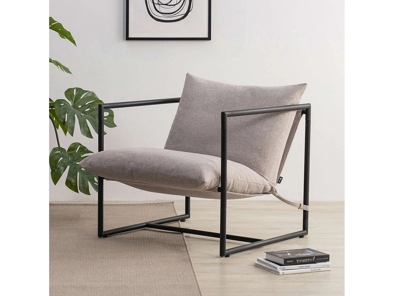 Fauteuil à structure en métal avec coussins - Beige - 78x69x78 cm - Aidan