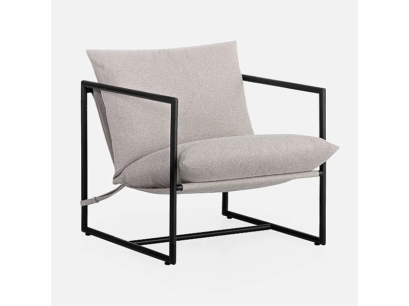 Fauteuil à structure en métal avec coussins - Beige - 78x69x78 cm - Aidan