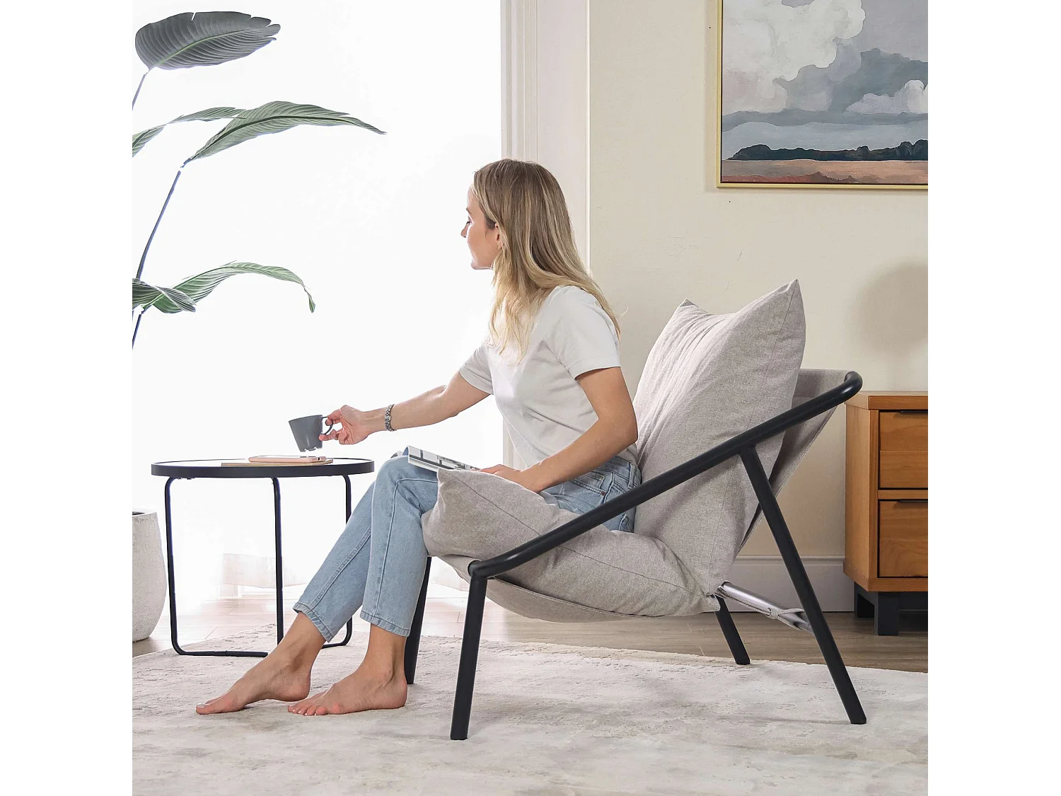 Zinus Ada sling akzent-sessel - Sessel mit metallrahmen und polsterung aus zerkleinertem schaumstoff - Beige