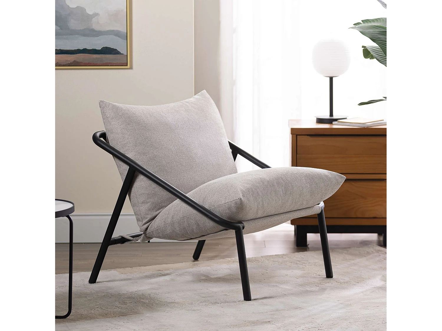 Fauteuil à structure en métal avec coussins - beige - 79x69x79 cm - Ada