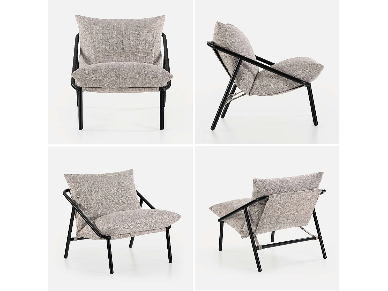 Fauteuil à structure en métal avec coussins - beige - 79x69x79 cm - Ada