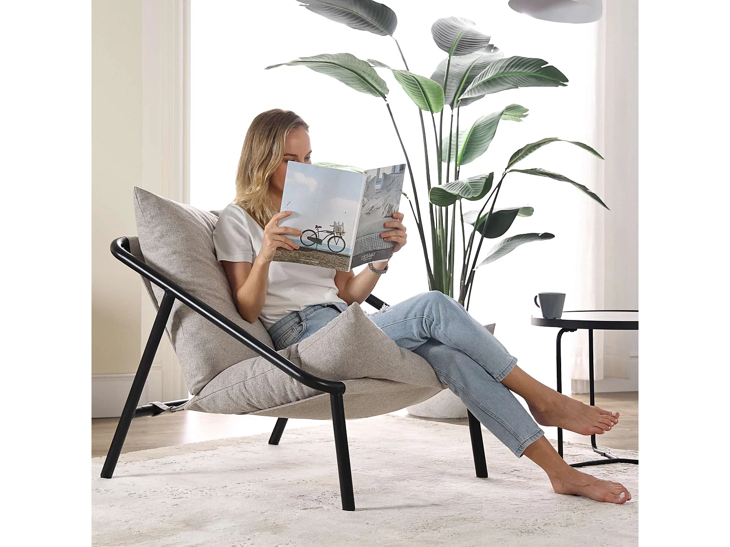 Fauteuil à structure en métal avec coussins - beige - 79x69x79 cm - Ada