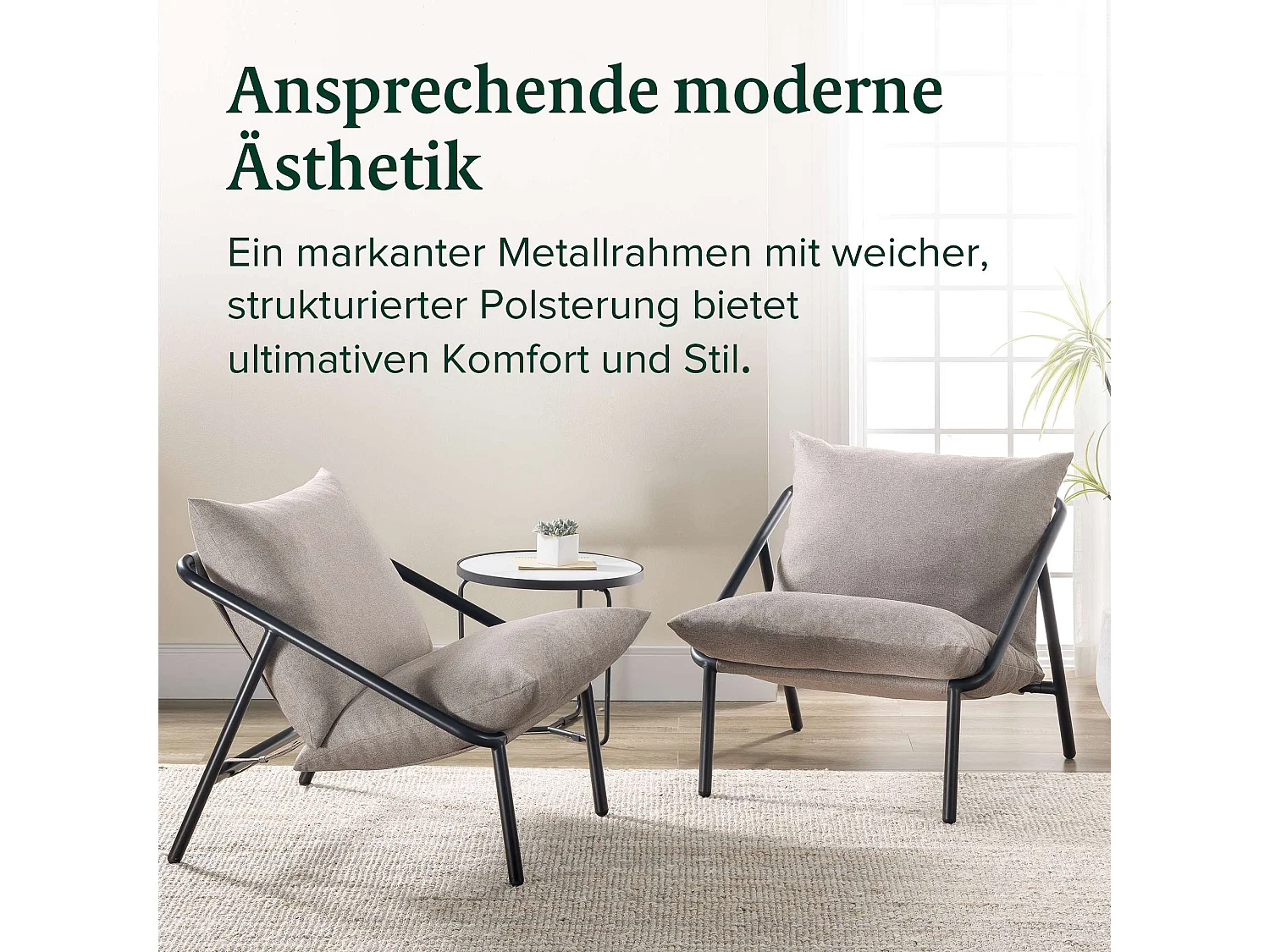 Fauteuil à structure en métal avec coussins - beige - 79x69x79 cm - Ada