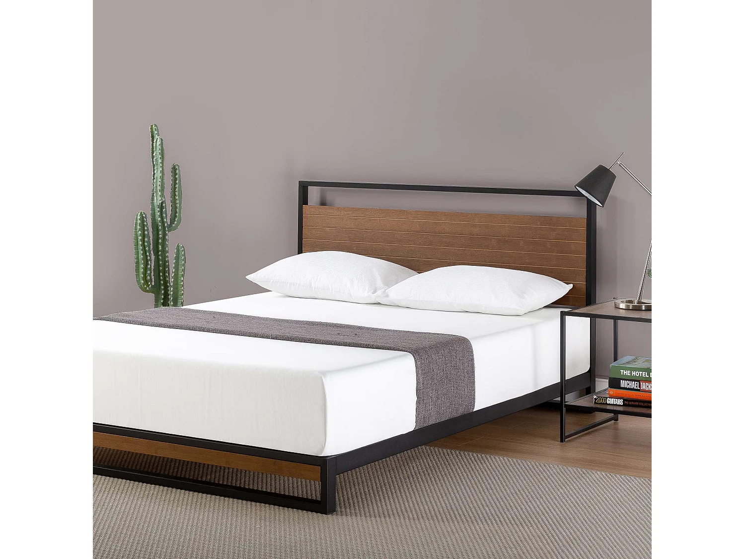 Lit 140 x 190 cm en bois et en métal - lit double - noir - Suzanne