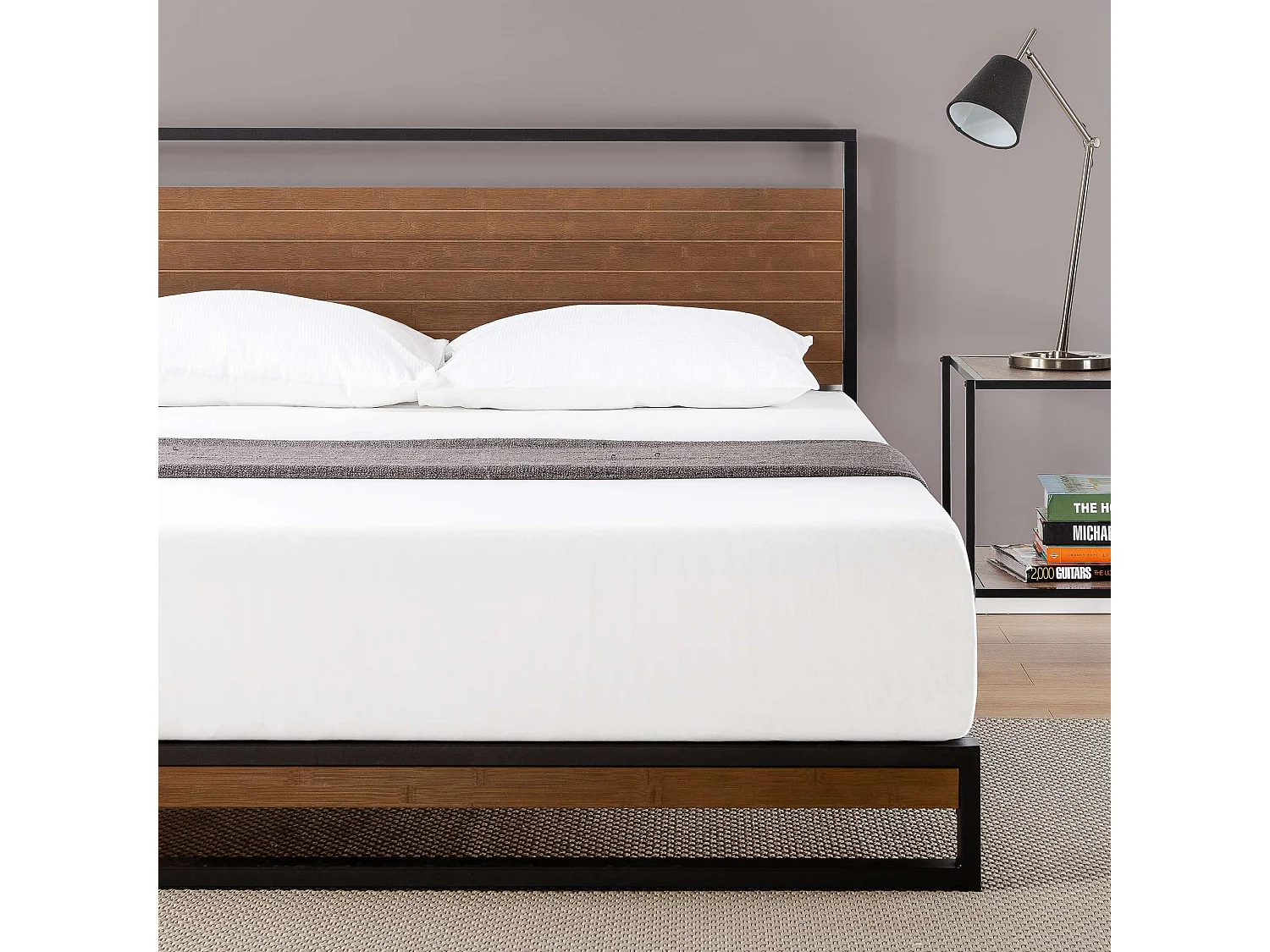 Lit 140 x 190 cm en bois et en métal - lit double - noir - Suzanne