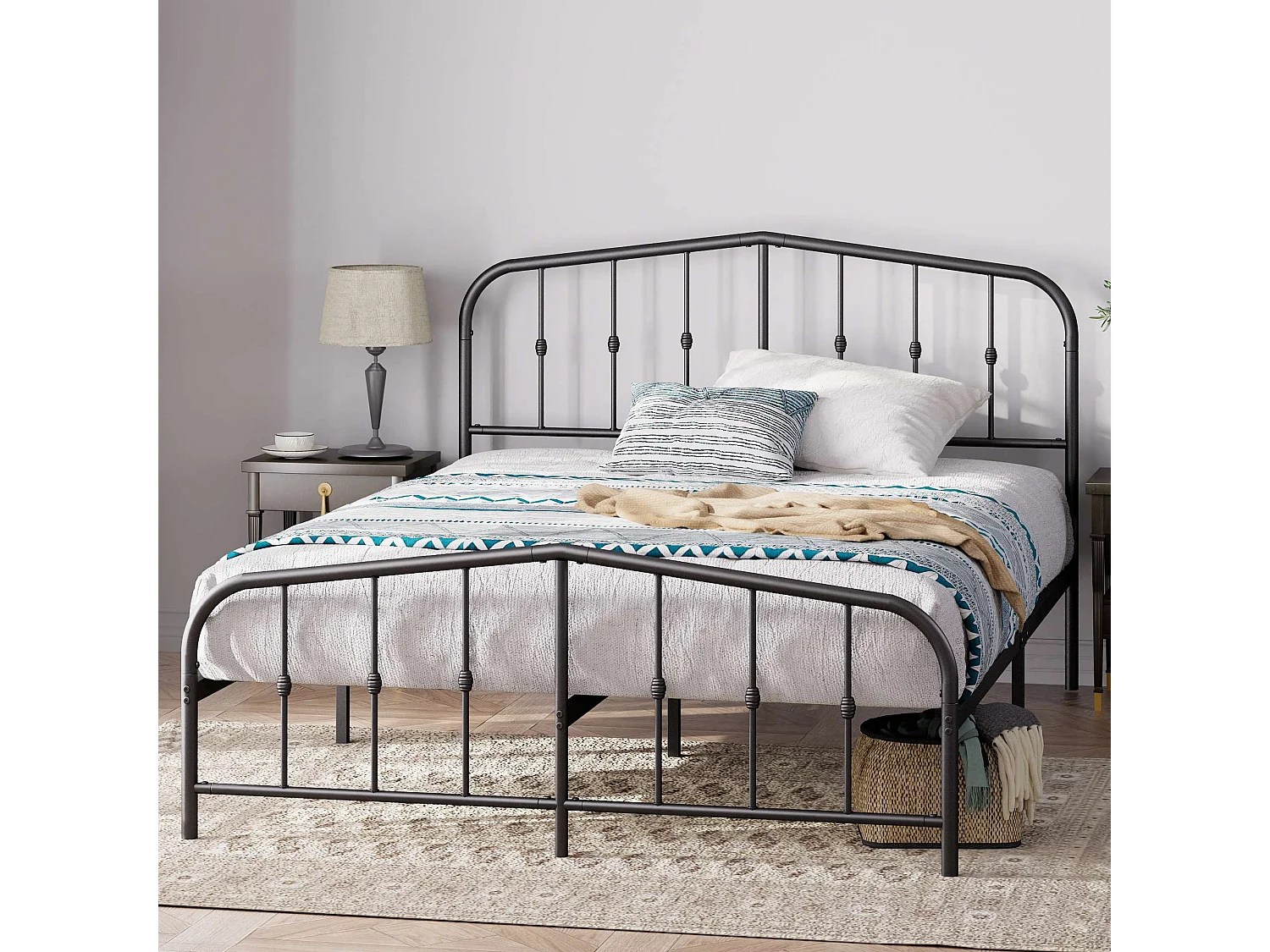 Lit 140x190 cm en métal - lit double - noir - Heidi