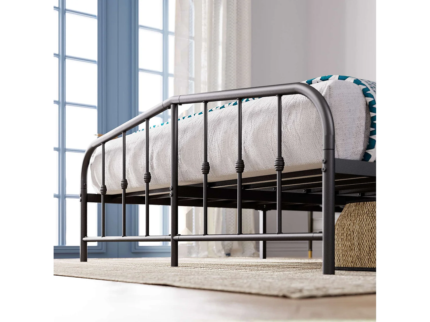 Lit 140x190 cm en métal - lit double - noir - Heidi