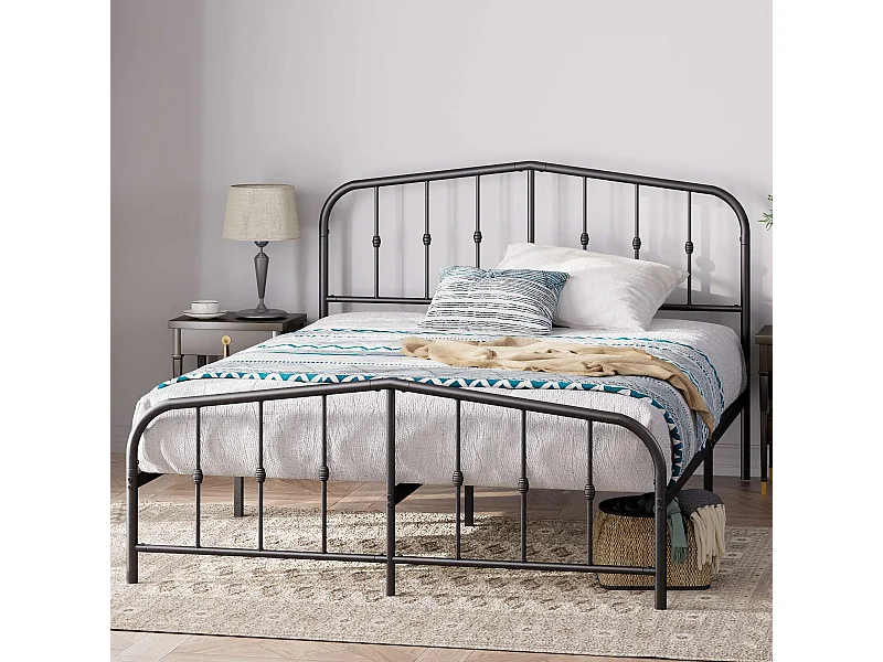 Lit 140x190 cm en métal - lit double - noir - Heidi