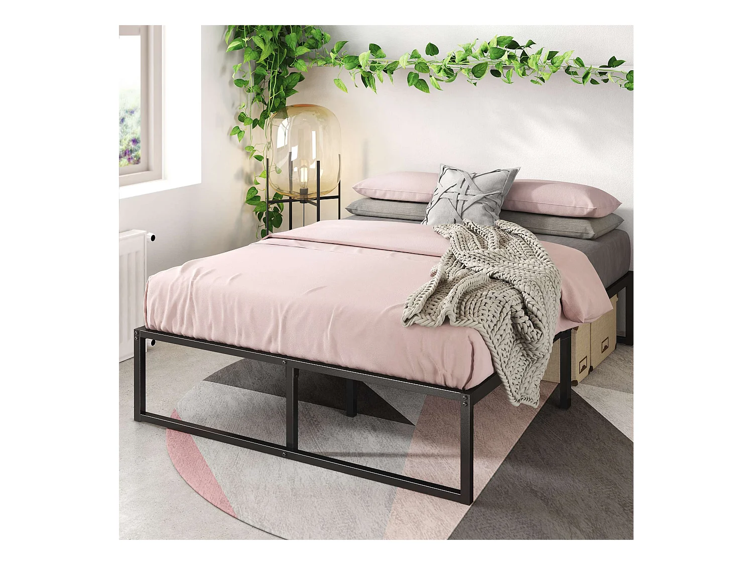 Lit 160x190 cm en métal - lit double - noir - Lorelai