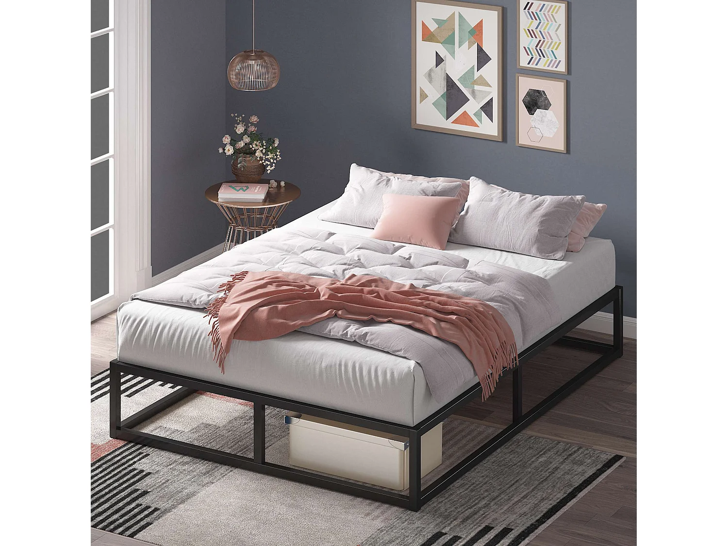 Lit 160 x 200 cm en métal - lit king - noir - Joseph