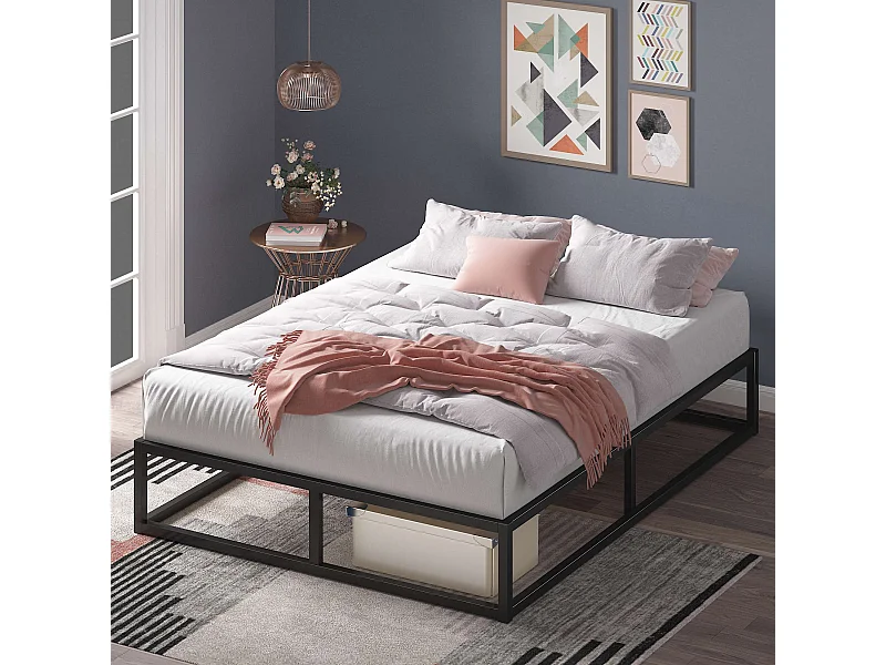 Lit 160 x 200 cm en métal - lit king - noir - Joseph