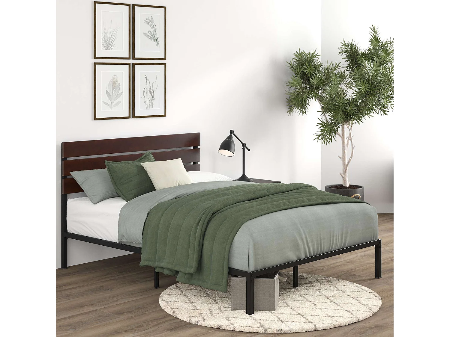 Lit 140x190cm en bambou et métal - lit double - Figari