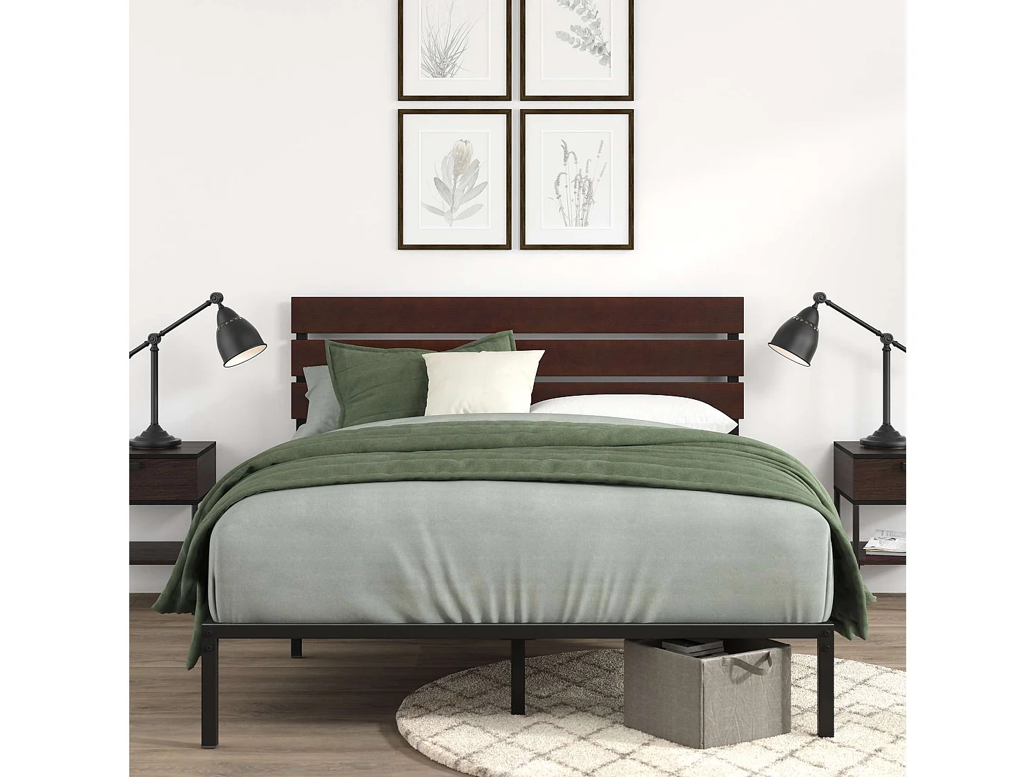 Lit 140x190cm en bambou et métal - lit double - Figari