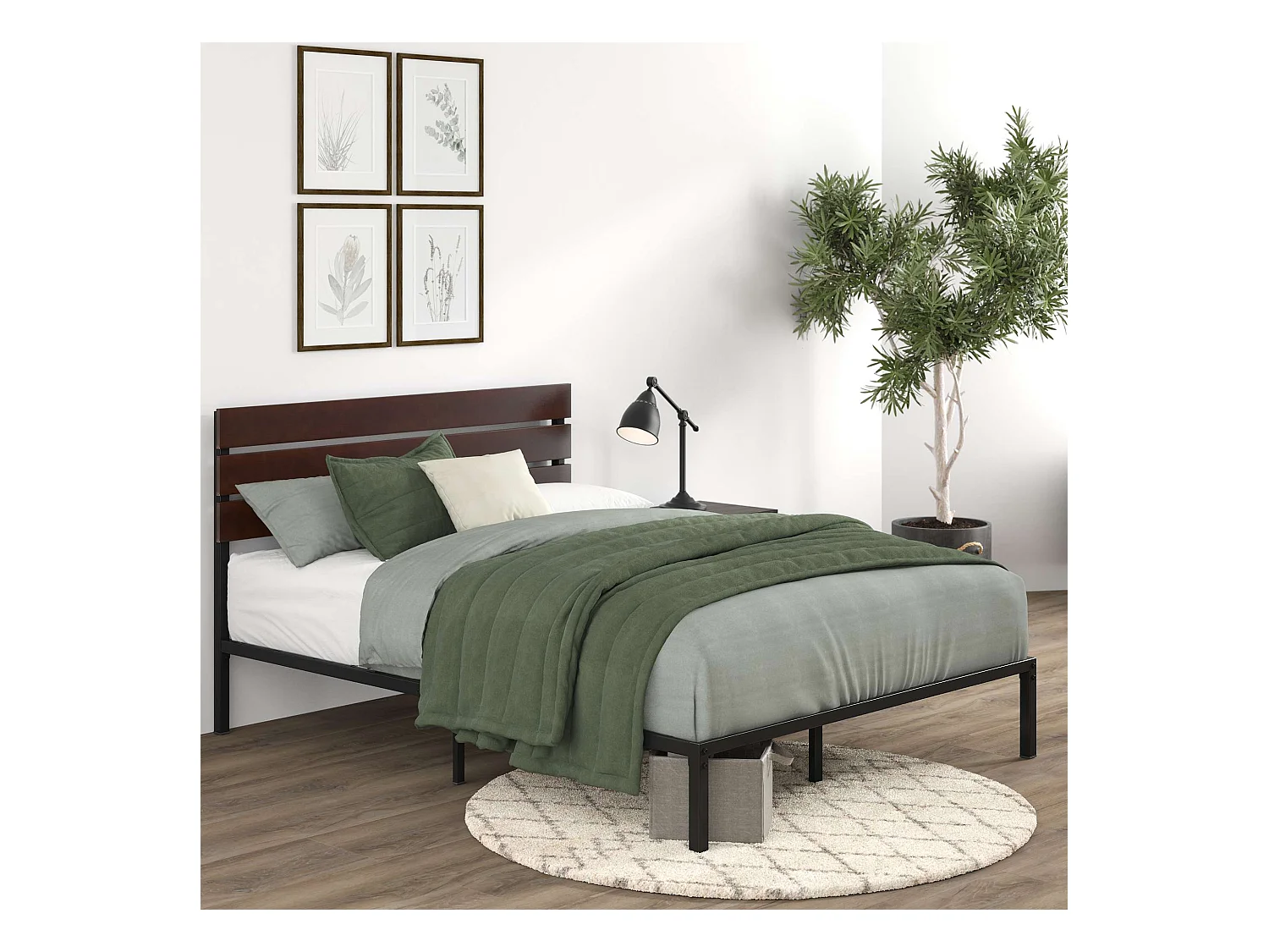 Lit 140x190cm en bambou et métal - lit double - Figari