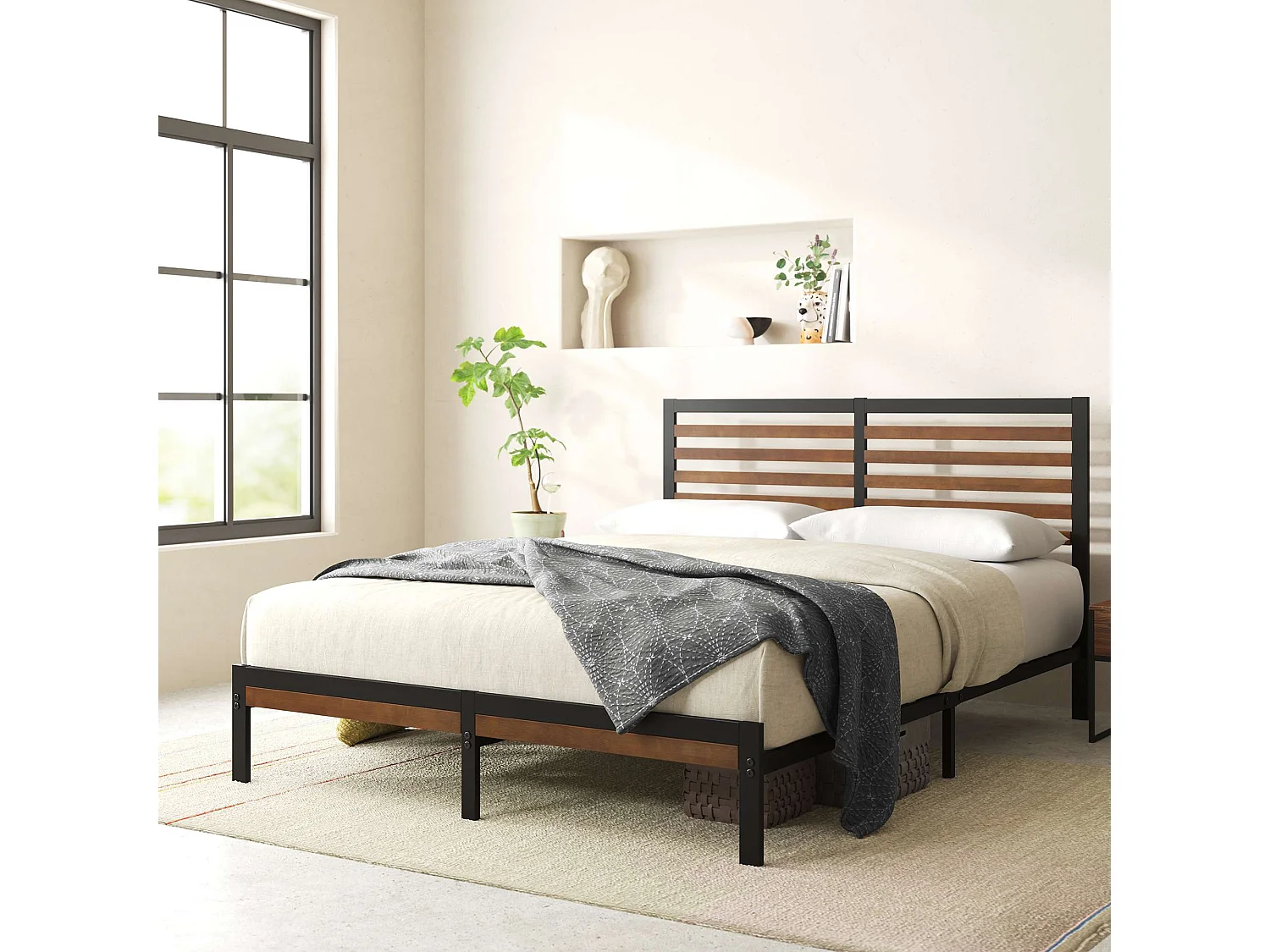 Lit 140x190 en bambou et métal - lit double - Kai