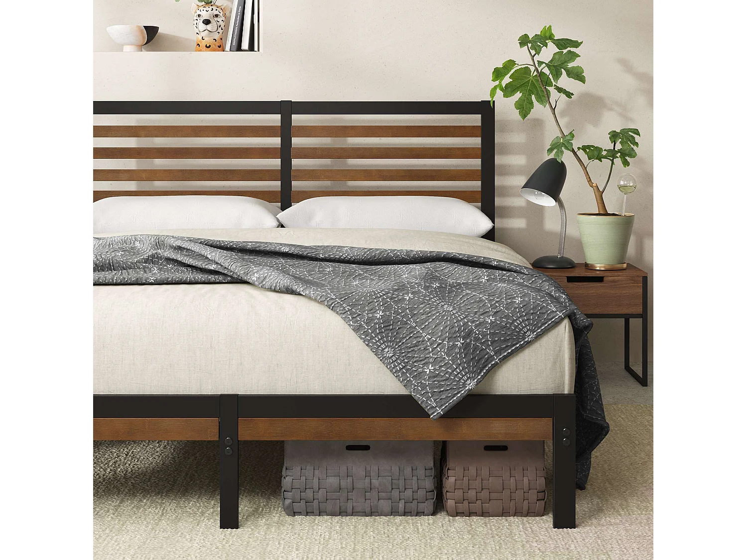 Lit 140x190 en bambou et métal - lit double - Kai