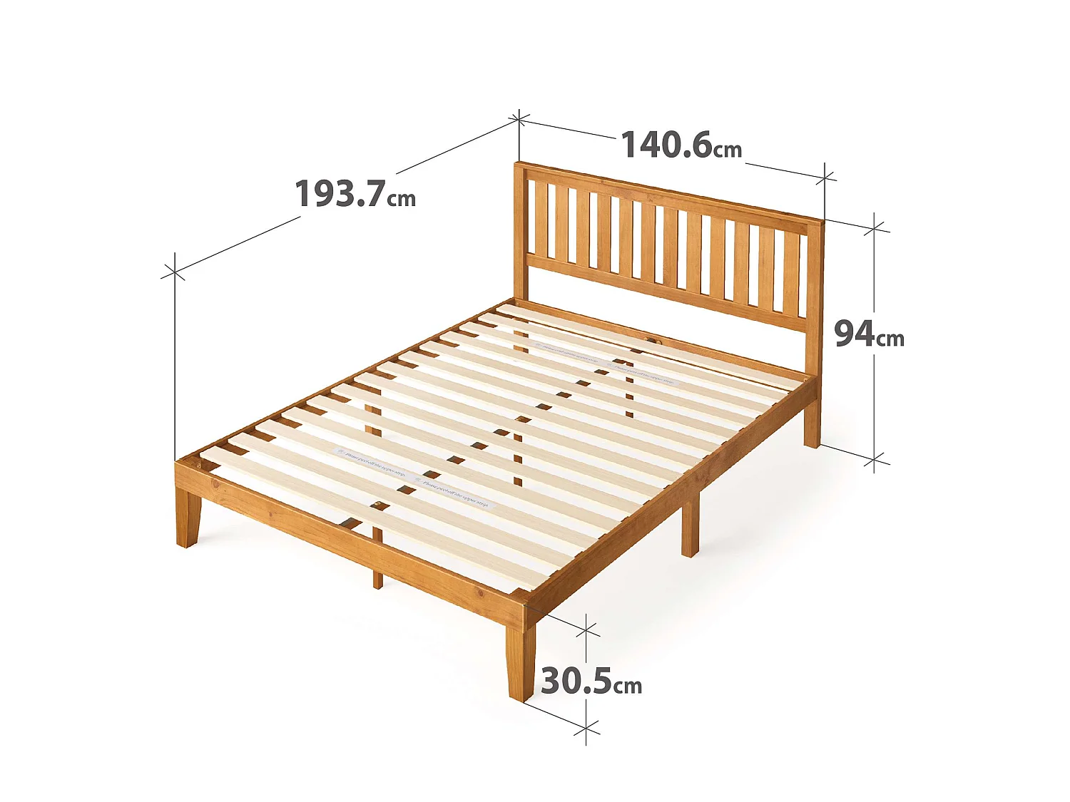 Lit 140x190 cm en bois - lit double - Alexia