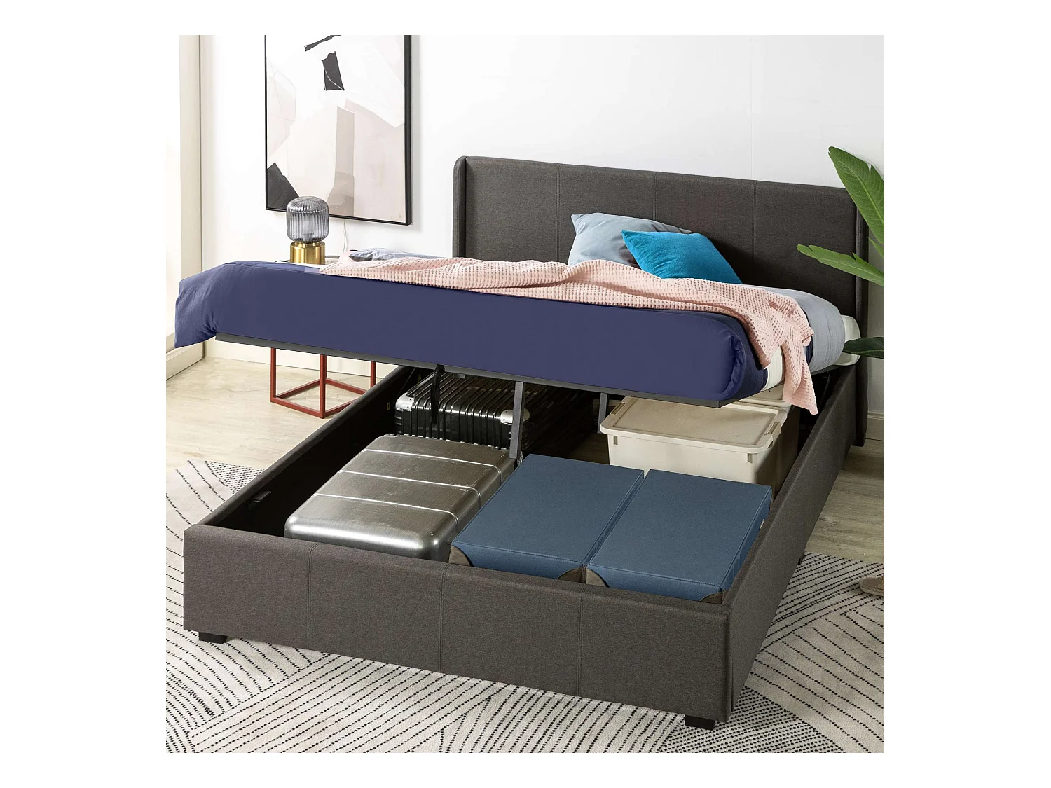 Lit 140x190 cm - lit double - gris foncé - Maddon