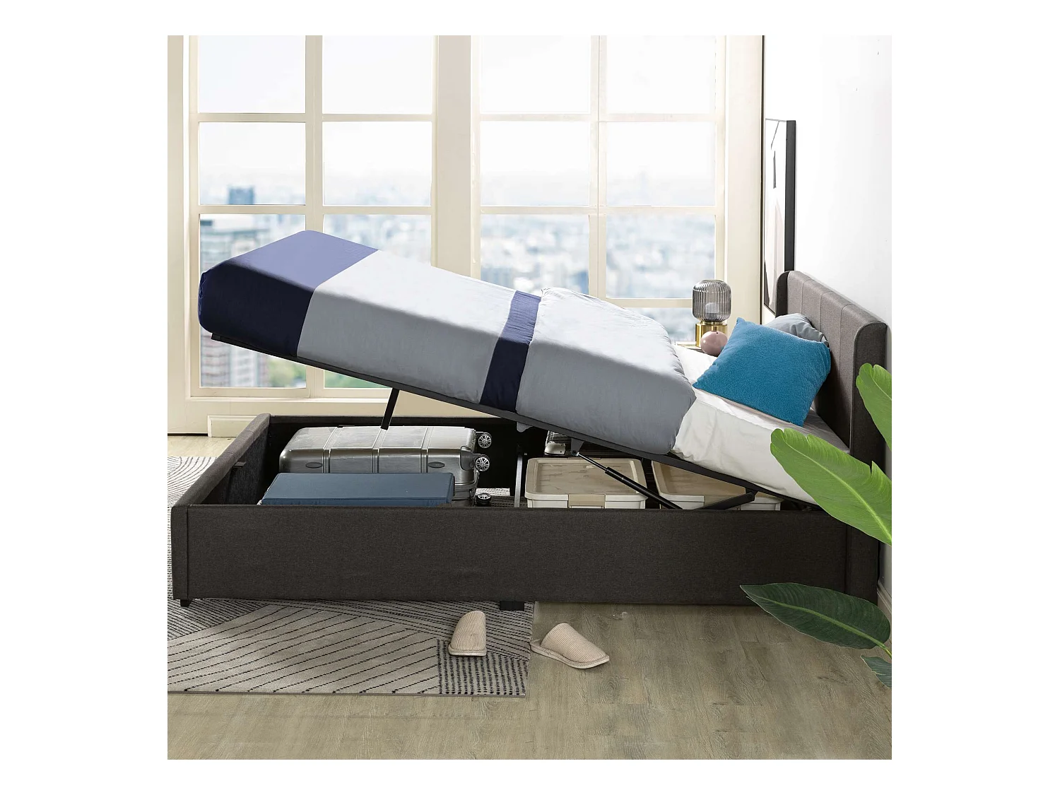 Lit 140x190 cm - lit double - gris foncé - Maddon