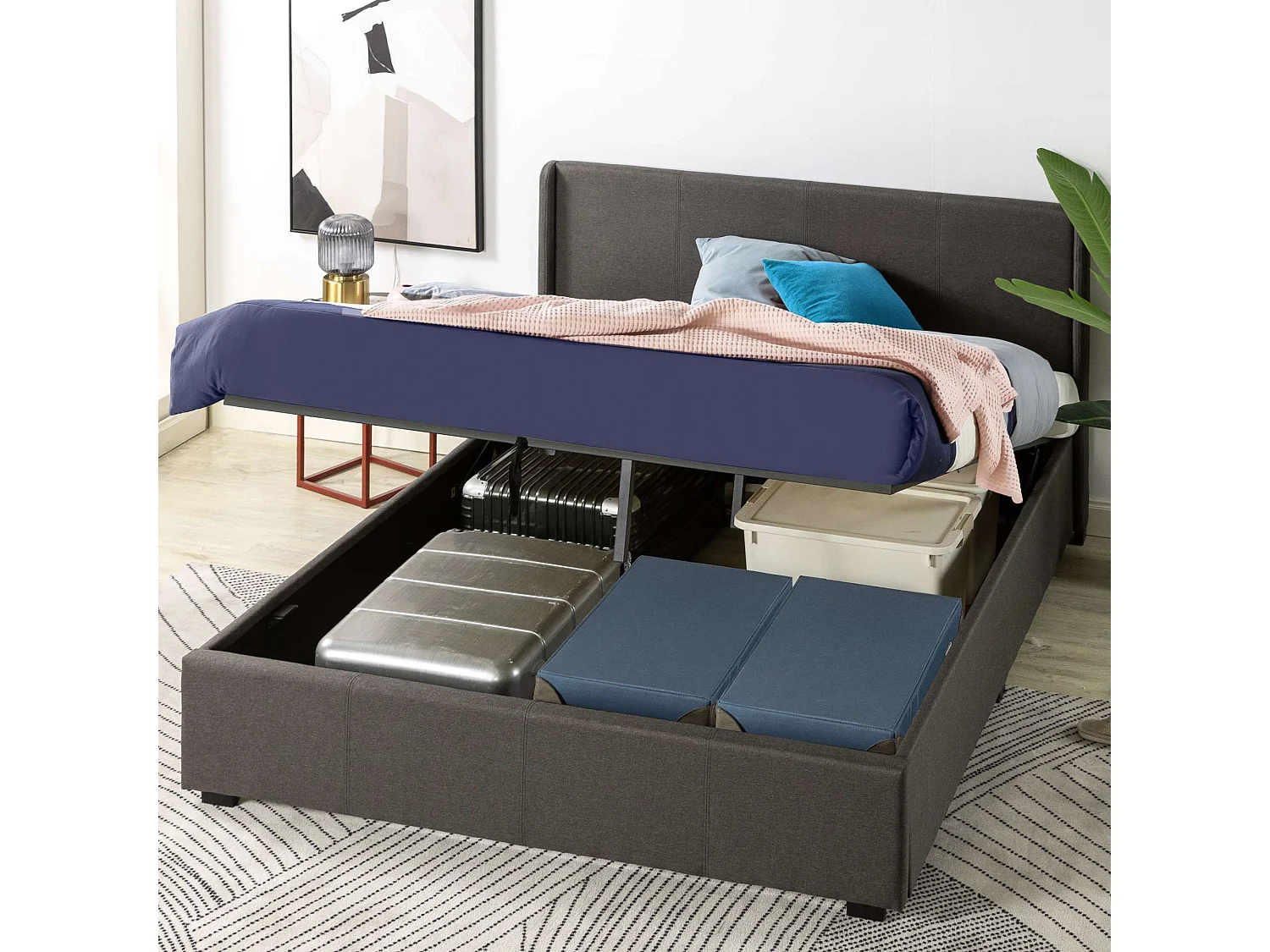 Lit 140x190 cm - lit double - gris foncé - Maddon