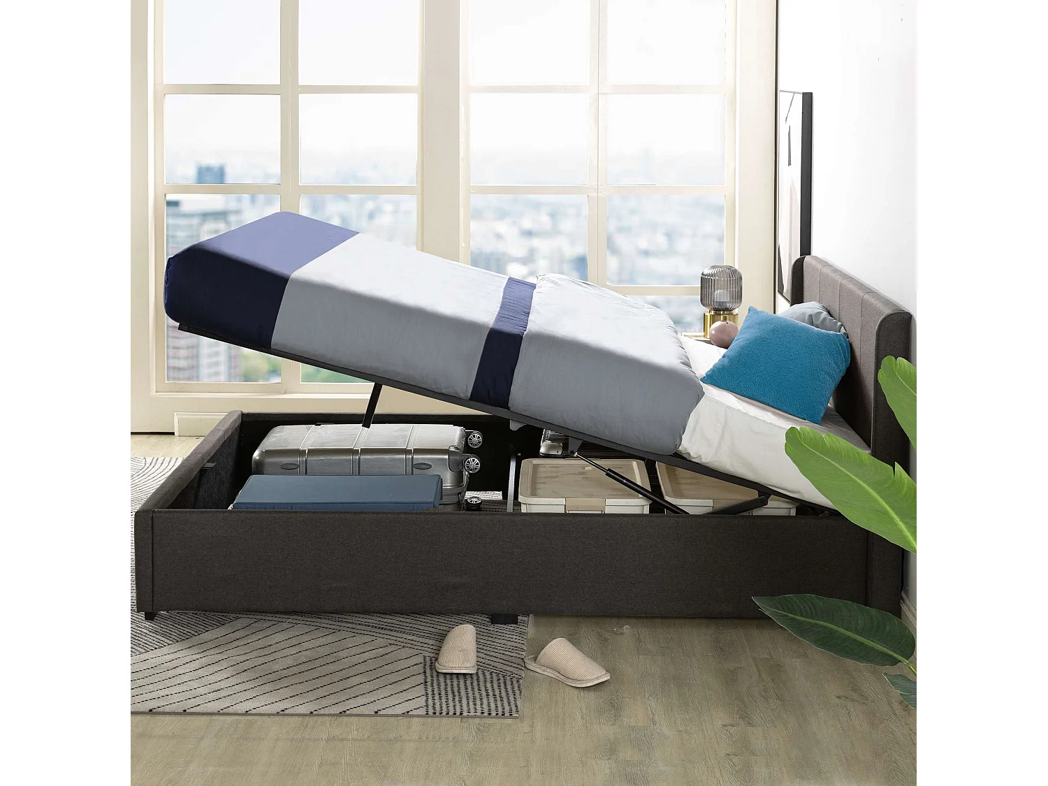 Lit 140x190 cm - lit double - gris foncé - Maddon