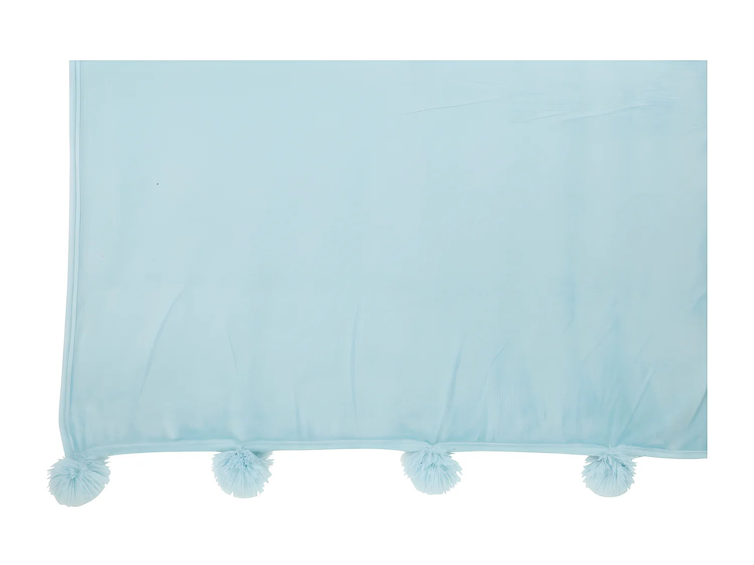 Plaid Pompon Polyester Bleu Ciel - L 170 x l 130 x H 1 cm