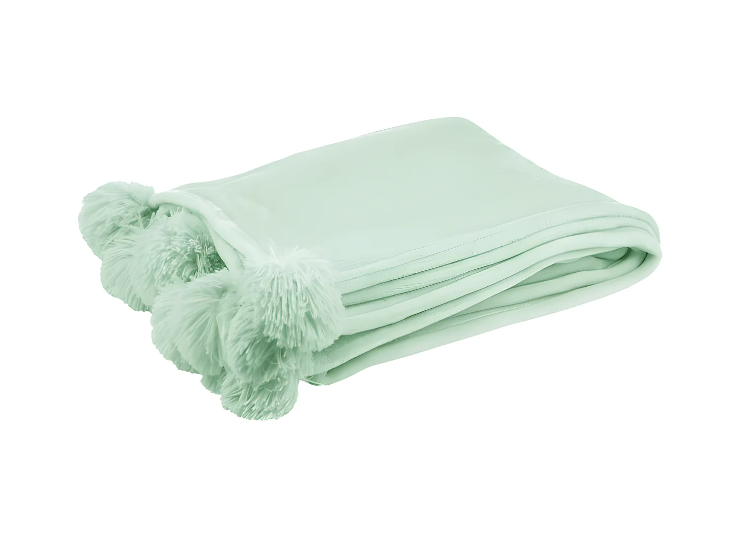 Plaid Pompon Polyester Vert Clair - L 170 x l 130 x H 1 cm