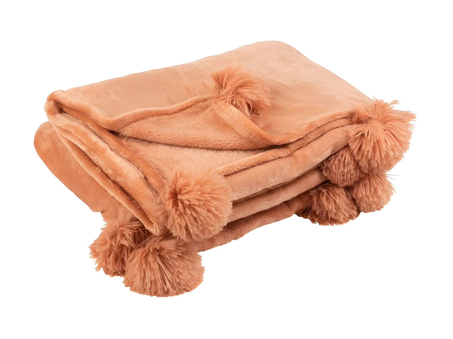 Plaid Pompon Polyester Vieux Rose - L 170 x l 130 x H 1 cm