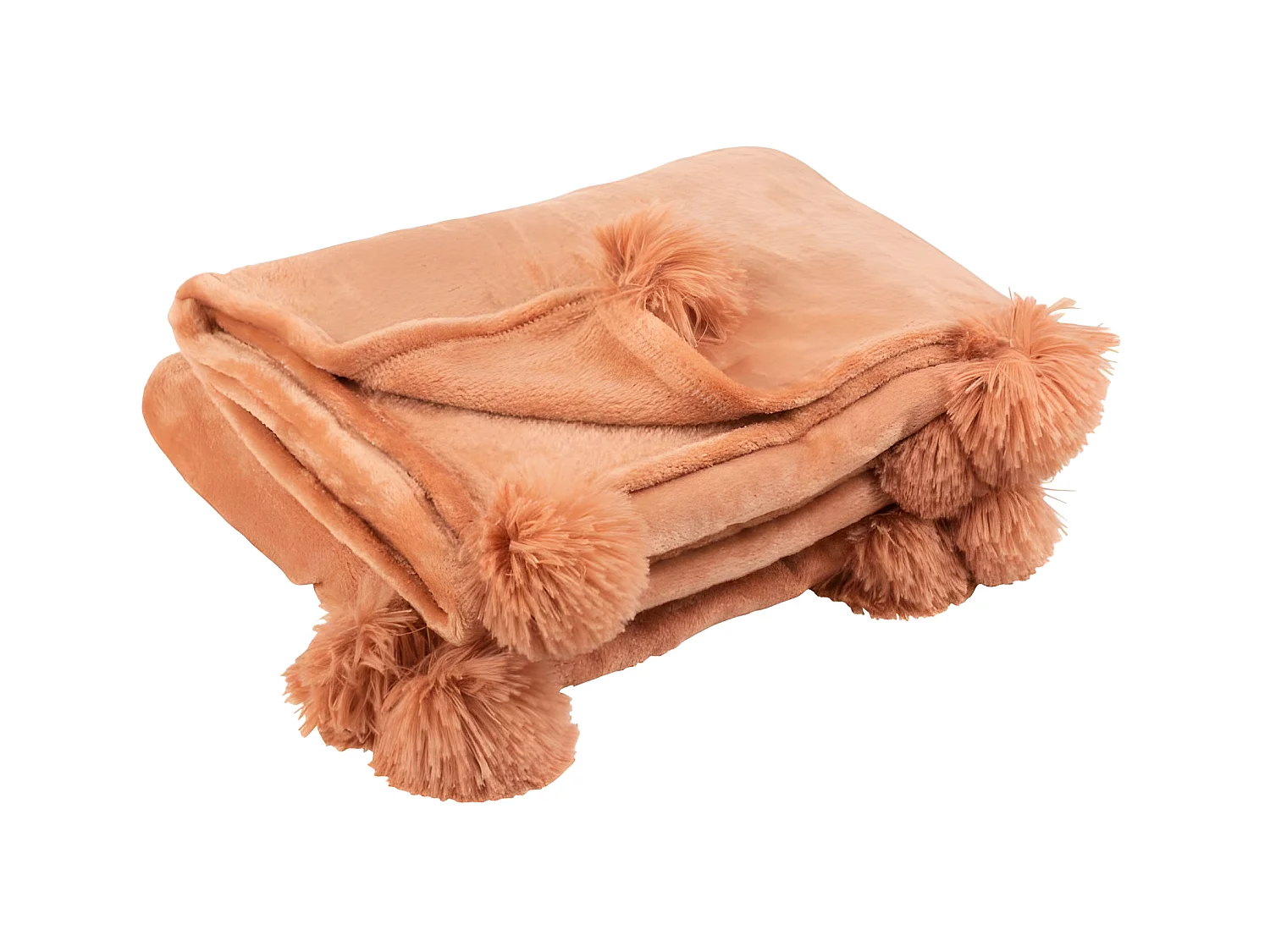 Plaid Pompon Polyester Vieux Rose - L 170 x l 130 x H 1 cm