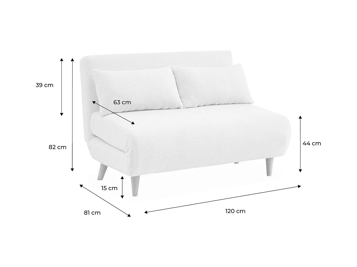 Sofá cama en borreguito de 2 plazas crema
