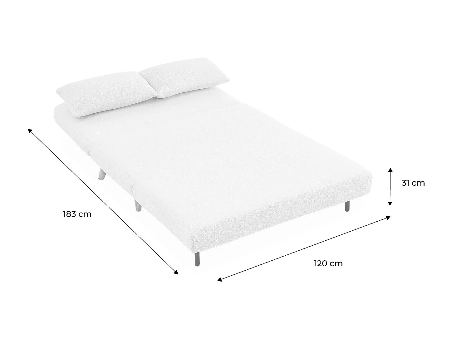 Sofá cama en borreguito de 2 plazas crema