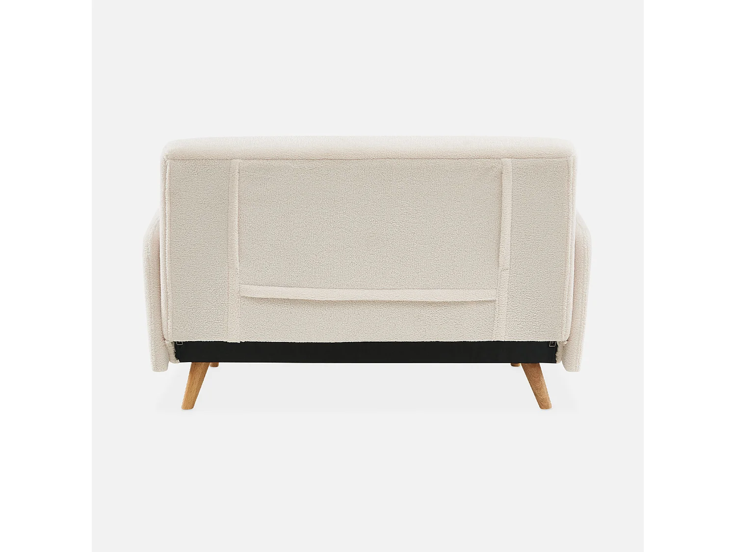 Canapé convertible 2 places scandinave - Panam - pieds bois. bouclettes crème. banquette. dossier inclinable