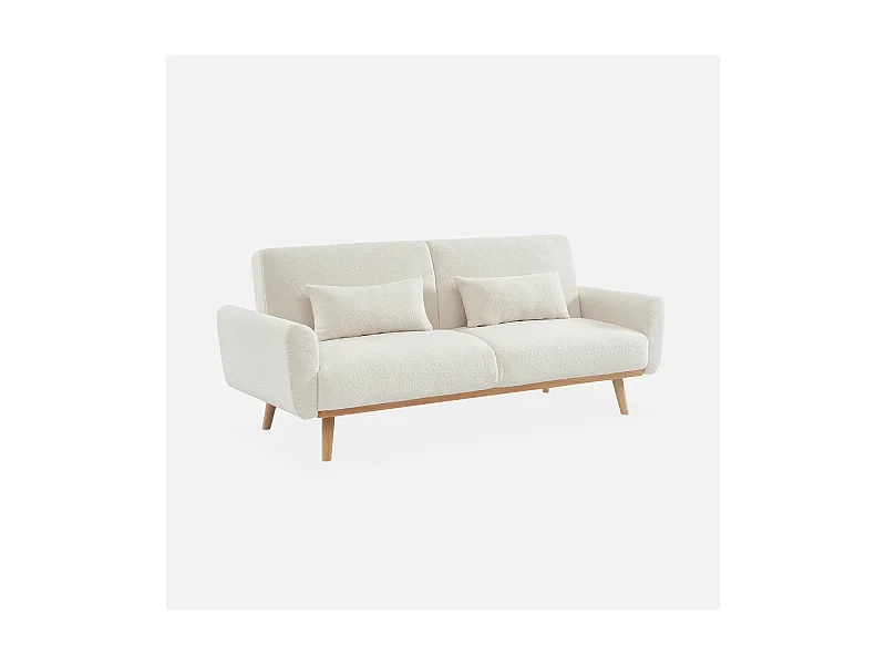 Sofá cama en borreguito blanco de 3 plazas crema