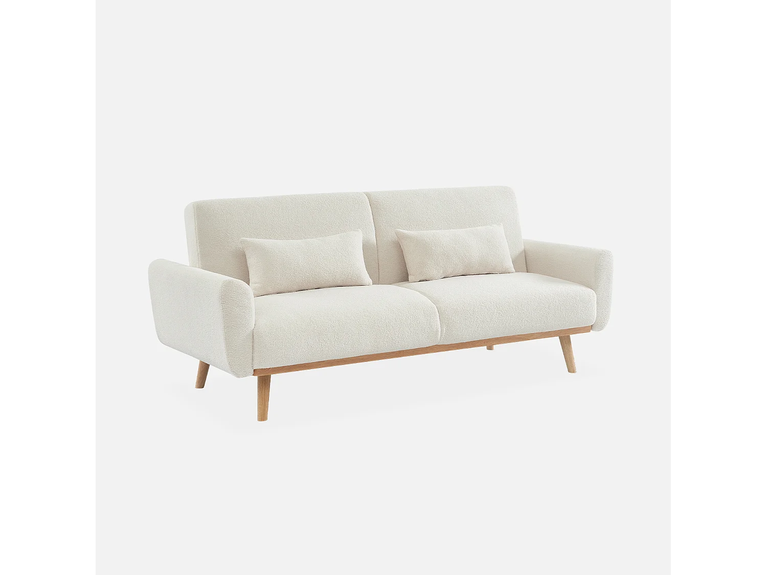 Canapé convertible à bouclettes crème - Oskar - 2 - 3 places scandinave droit avec pieds bois