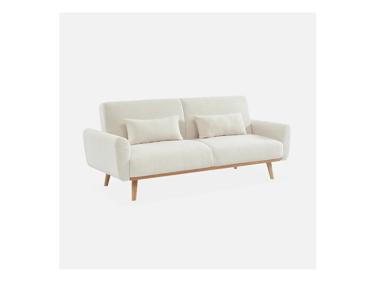 Canapé convertible à bouclettes crème - Oskar - 2 - 3 places scandinave droit avec pieds bois