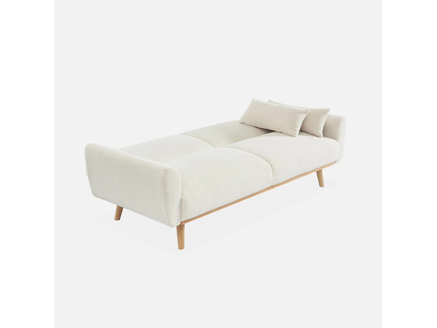 Canapé convertible à bouclettes crème - Oskar - 2 - 3 places scandinave droit avec pieds bois