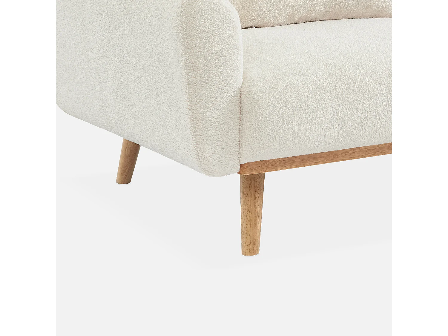 Canapé convertible à bouclettes crème - Oskar - 2 - 3 places scandinave droit avec pieds bois