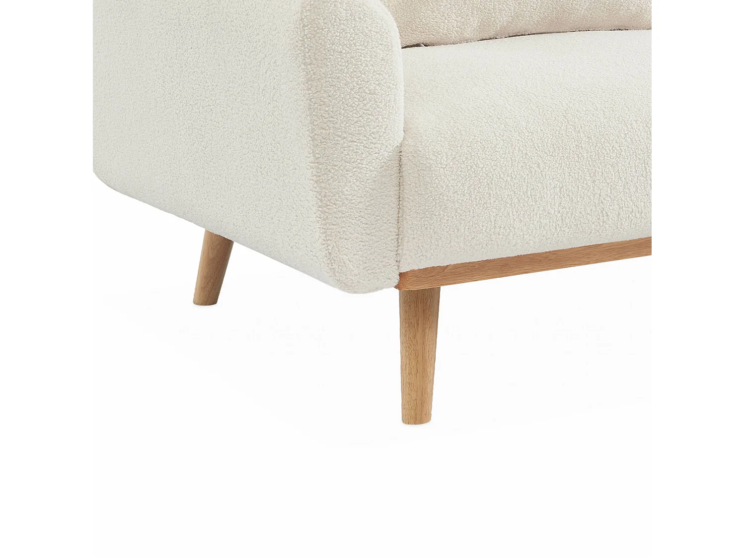 Canapé convertible à bouclettes crème - Oskar - 2 - 3 places scandinave droit avec pieds bois