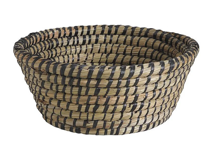 Corbeilles rondes en jonc naturelles et noires (lot de 3)