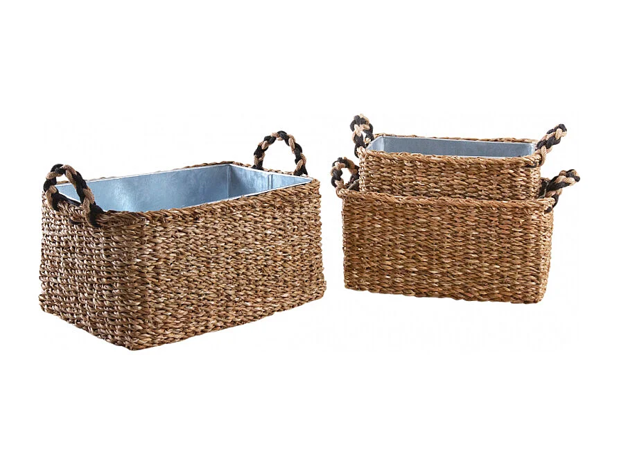 Jardinières rectangulaires en jonc et zinc (lot de 3)