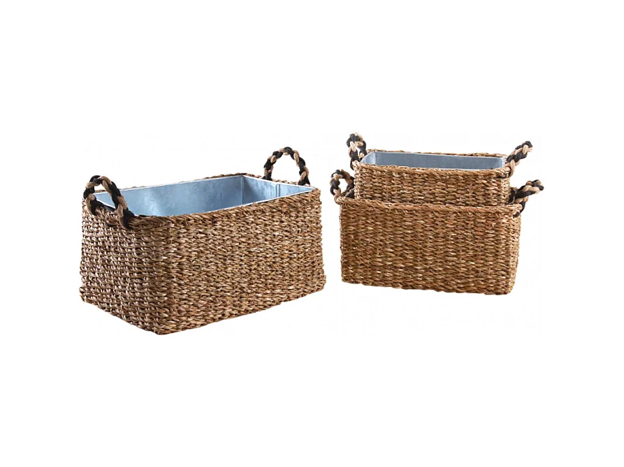 Jardinières rectangulaires en jonc et zinc (lot de 3)
