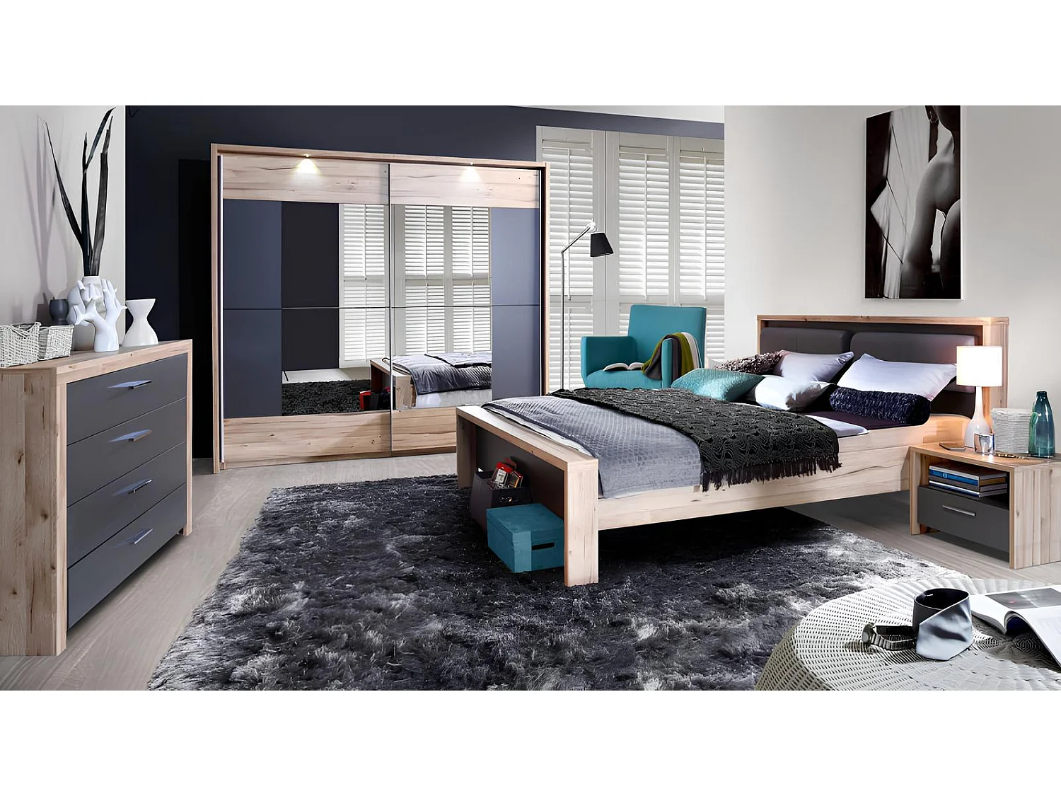 Chambre complète CLAIRE lit 160x200 cm