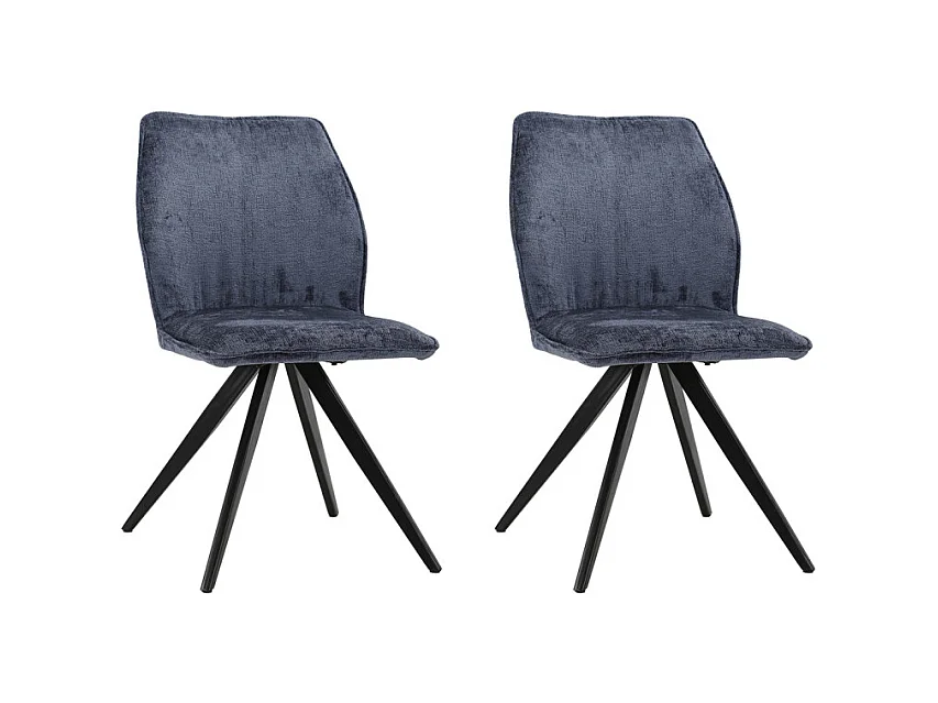 Lot de 2 chaises en velours doux bleu nuit pied métal noir - JAMES