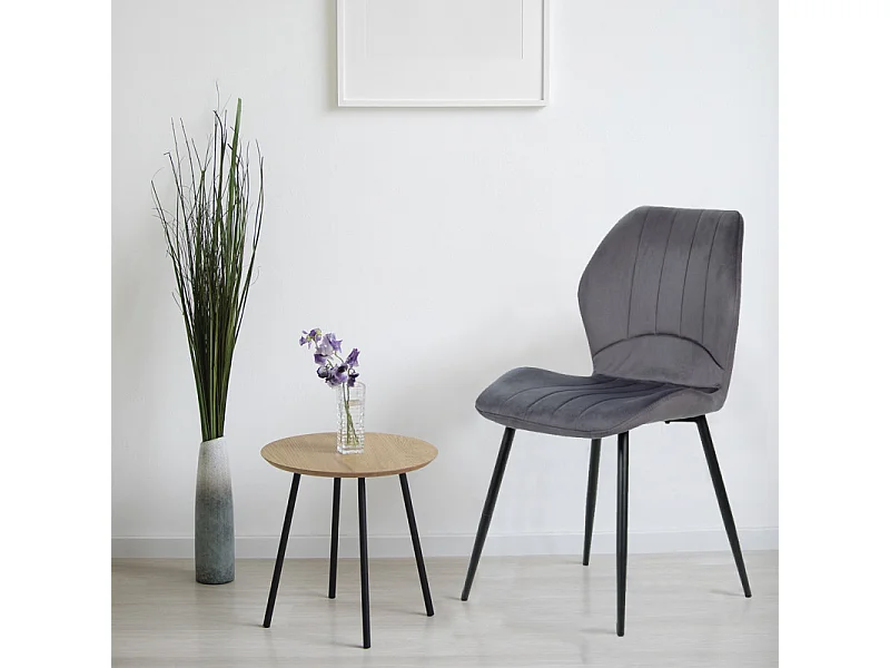 Lot de 2 chaises en velours gris foncé avec pieds métal noir - EMILIO