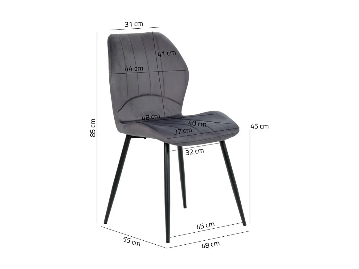 Lot de 2 chaises en velours gris foncé avec pieds métal noir - EMILIO